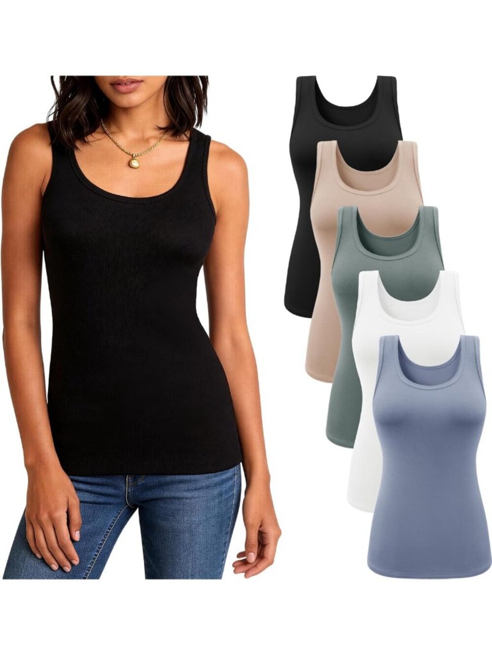 5 Pack Women's Scoop Neck Sleeveless Tank Tops - Basic Undershirts for Layering
